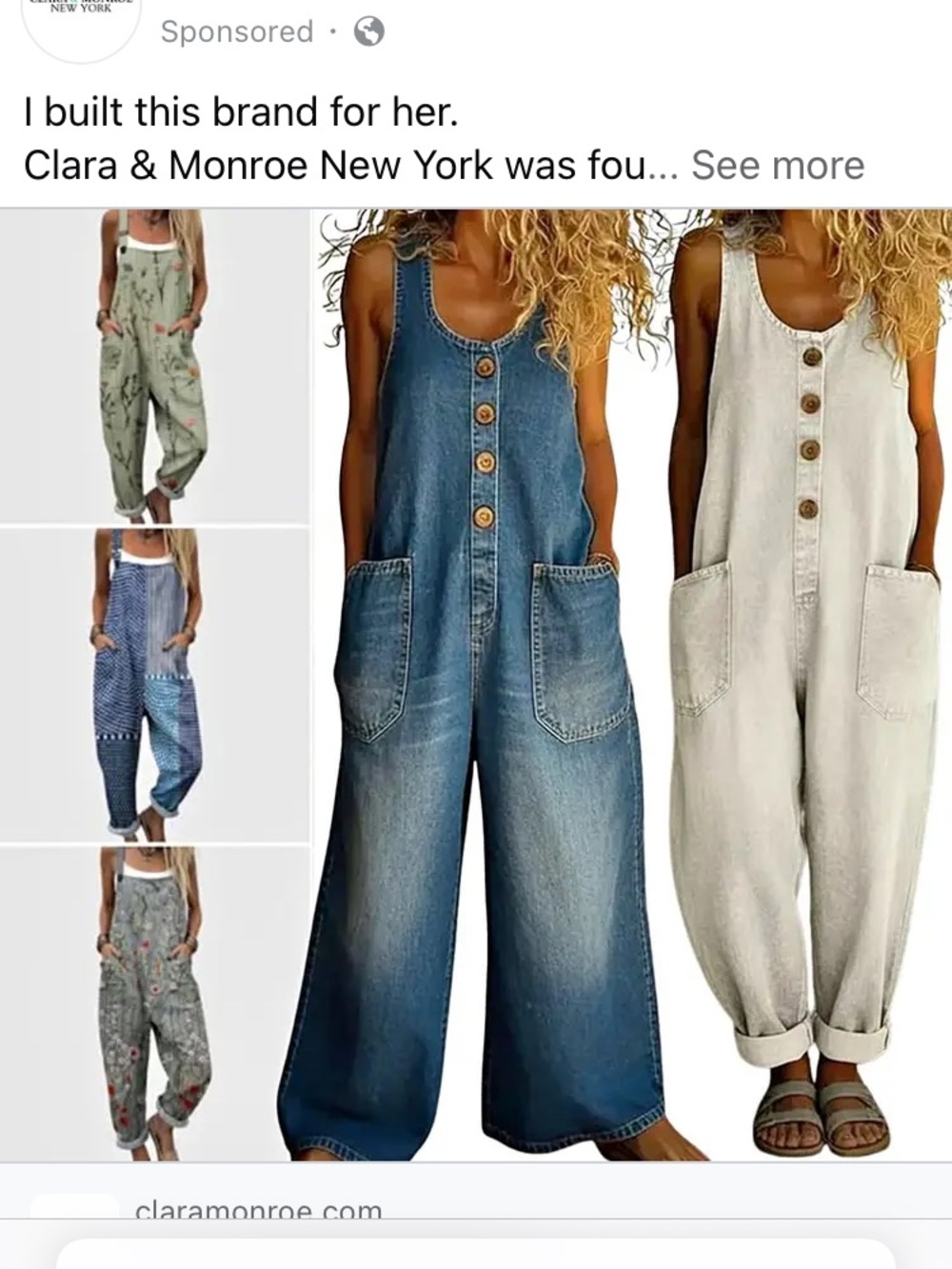 Clara & Monroe Relaxed Wide-Leg Denim Jumpsuit - Blue